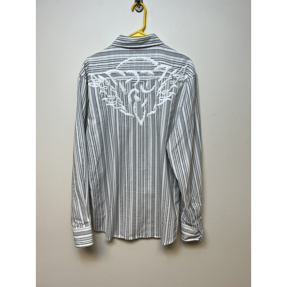 Embroidered Western Button Up Shirt Roar White w Black Grey Stripes XL Cowboy - Picture 3 of 11
